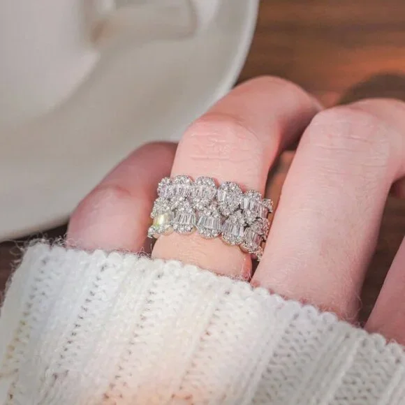 14k White Gold Baguette Diamond Ring Band